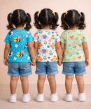Kids Girls Cotton Printed T-shirt | 0 to 3 Years (Pack Of 3 Pieces)
