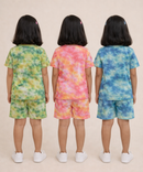 Kids Girls Tie-Dye Cloud Print Cotton T-Shirt & Shorts Co-ord Set | Pack of 3 Pieces | Age 1–4 Years