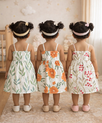 Girl Baby Sleeveless Cotton Frock Printed with Underwear | Age 0 to 6 Months (Pack of 3 Pieces)