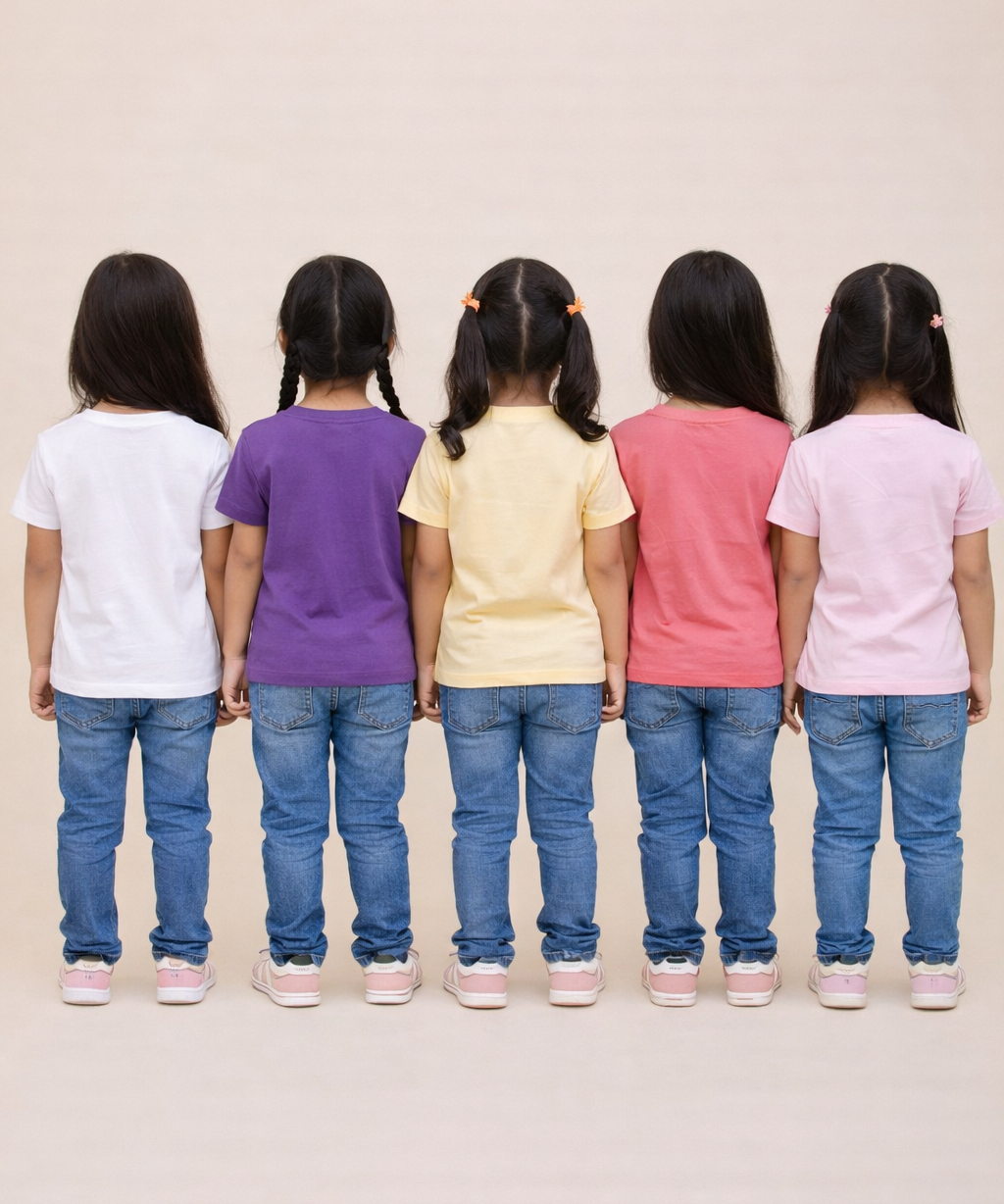 Cotton Half Sleeve Girls T-shirt Front Printed Multi Color | Age 2 to 7 Years (Pack of 5 Pieces)