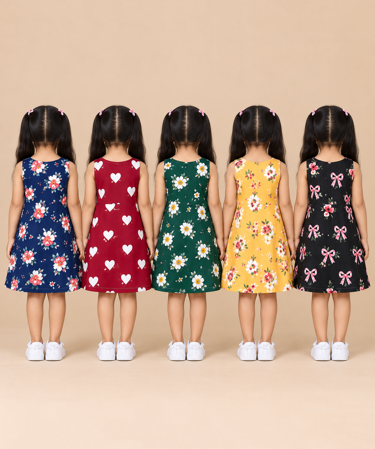 Girls 100% Cotton All Over Printed 2 To 5 Years Gown Dress/Frock Dress (Pack of 5)