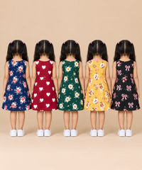 Girls 100% Cotton All Over Printed 2 To 5 Years Gown Dress/Frock Dress (Pack of 5)