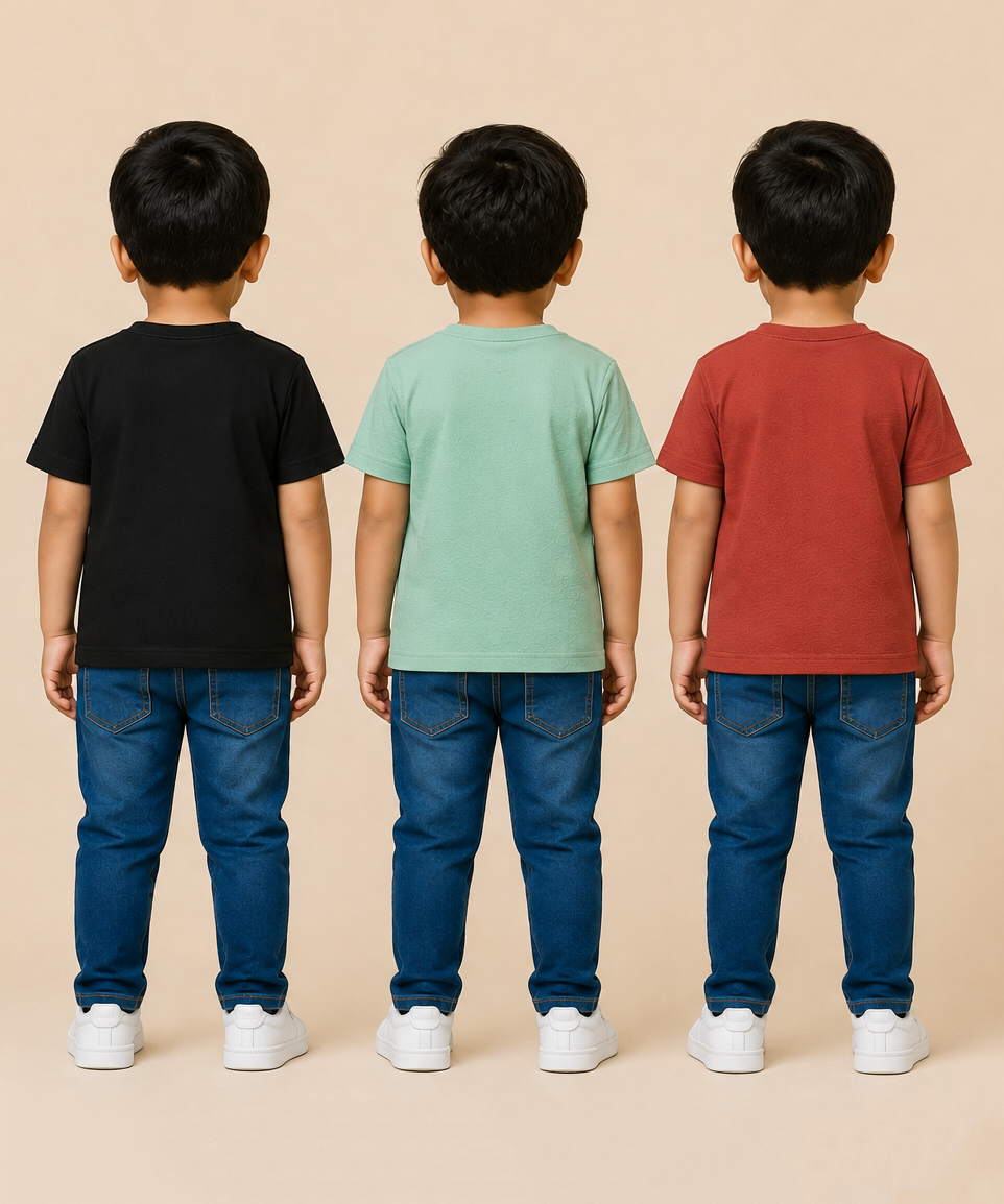 Kids Boys Popcorn Stripes Half Sleeve T-Shirt | Age 3 to 6 Years (Pack of 3 Pieces)
