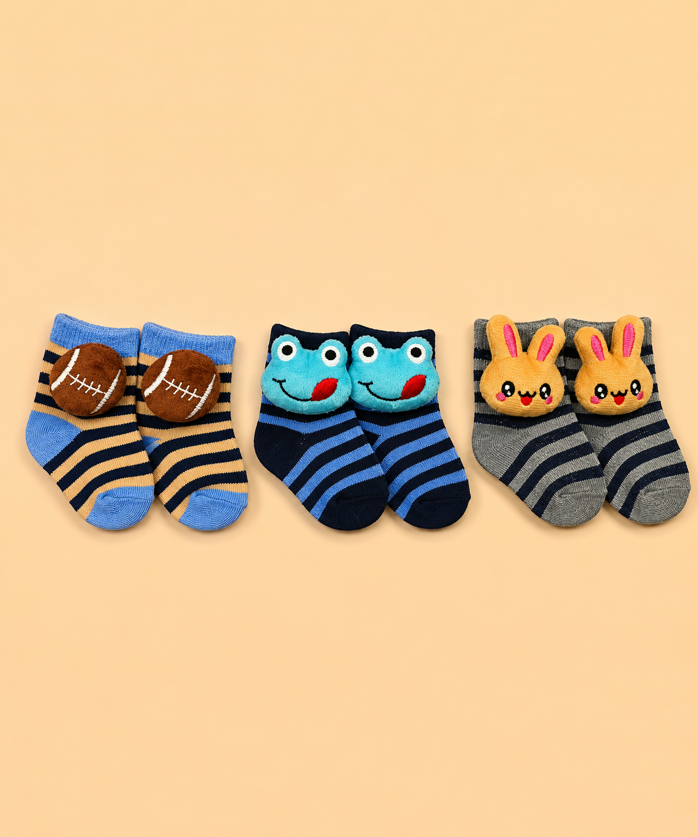 Cute Cartoon Animal Baby Kids Ankle Socks | Age 0-12 Months | Soft Cotton Anti-Slip Toddler Socks for Boys & Girls | 3 Pack Combo