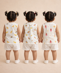 Baby Girls Sleeveless Muslin Cotton Printed Jebla Vest | 3–12 Months (Pack of 3)