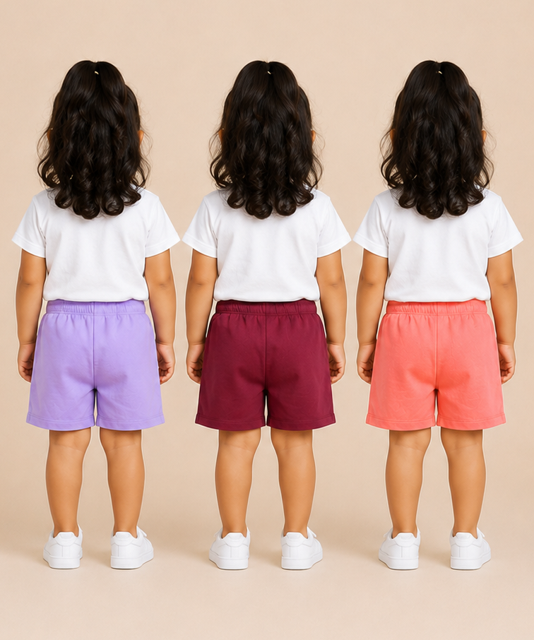 Pure Cotton Plain Shorts for Girls Kid with Elastic Age 3 Months to 4 Years (Pack of 3)
