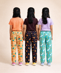 Girls Cotton Printed Track Pants (Pack of 3) | Nightwear & Casual | 6–9 Years