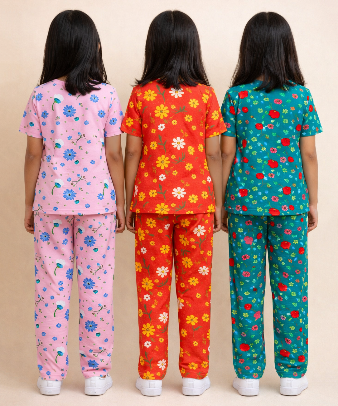 Girl Kids All Over Printed Co-ord Set | Tshirt and Pant | Age 2 to 10 Years (Pack of 3 Sets)