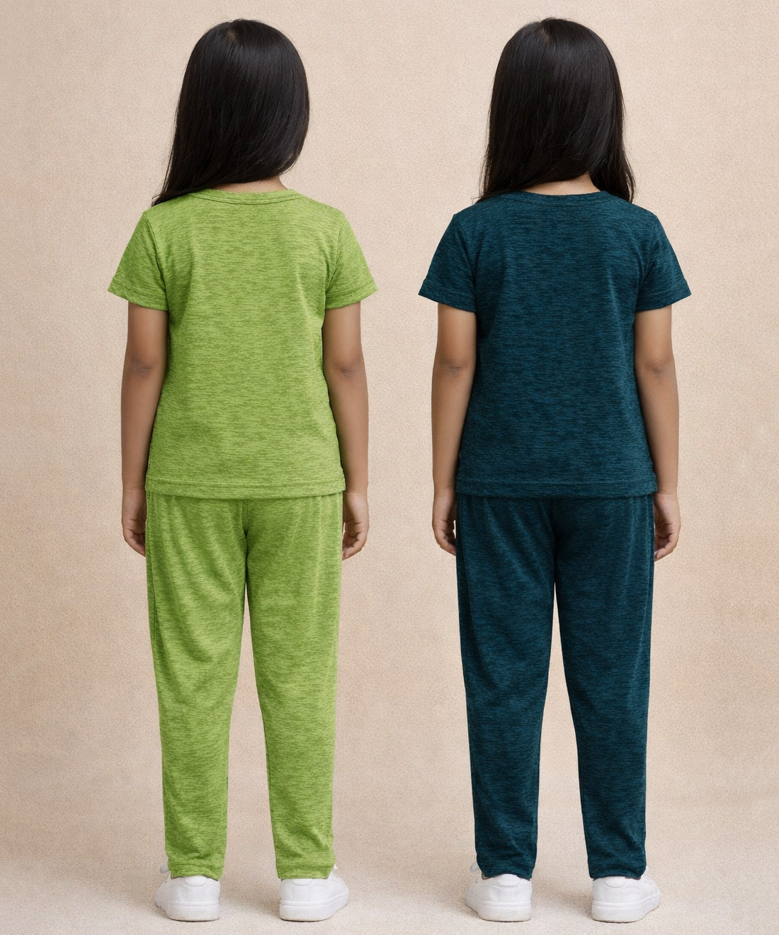 Girls Textured Polyester Co-ord Set | Half Sleeve Top & Pants | Pack of 2 Pieces