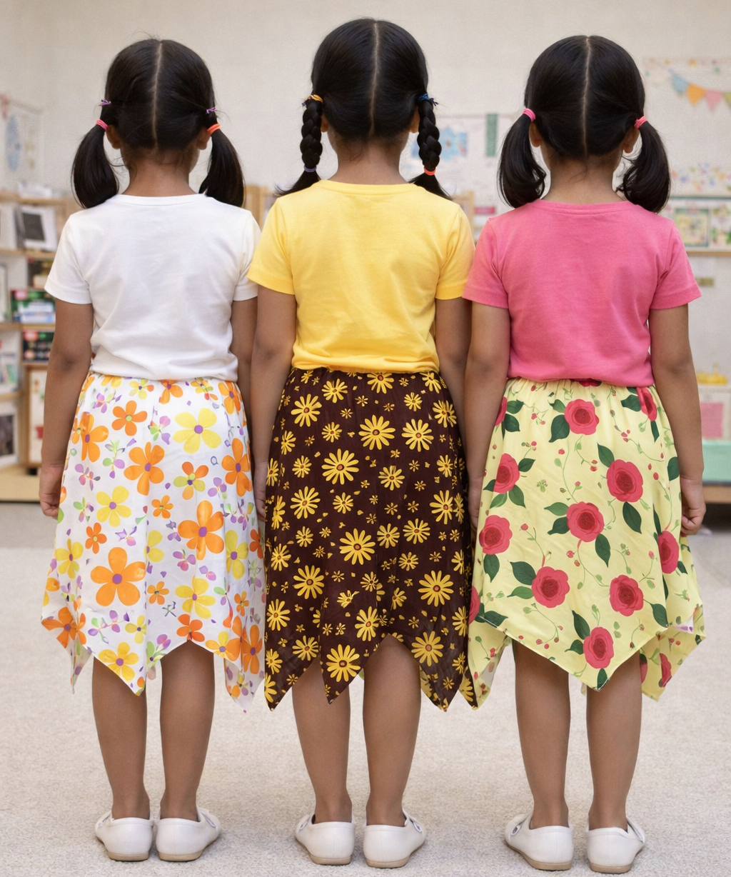 Cotton Fish Midi Floral Printed Skirt | Casual wear for Girl Kids Age 2 To 9 Years (Pack of 3)