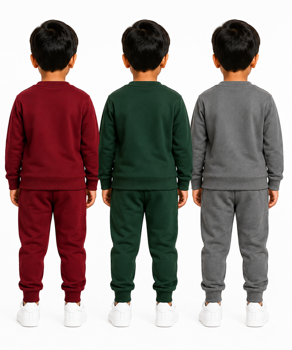 Boys Full Sleeve Cotton Winter Co-Ord Set | Typography Chest Printed Sweatshirt & Jogger Track Pant | Age 1 to 4 Years (Pack of 3 Sets)