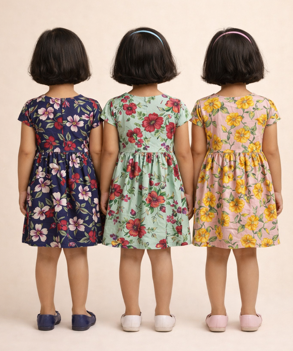 Girl Kids Frock 100% Cotton Floral Printed Gown Dress/Frock Dress | Age 1 to 8 Years (Pack of 3 Pieces)