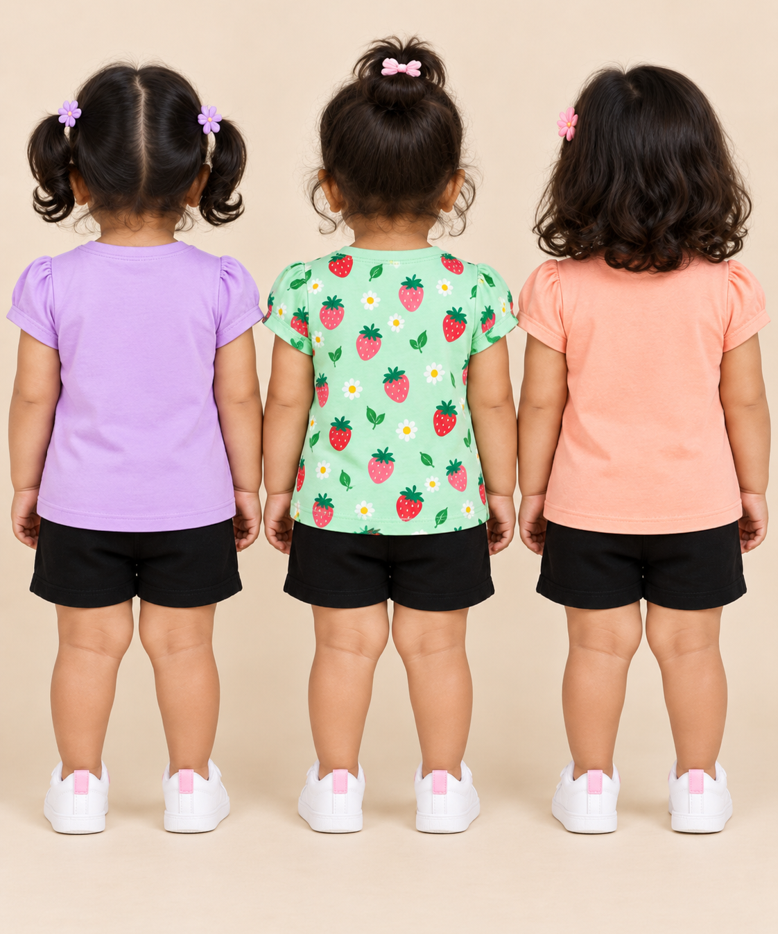 Baby Girls All Over Printed Cotton T-Shirt Multi Colour | Age 3 to 24 Months (Pack of 3 Pieces)