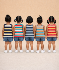 Cotton Stripes Kids Girls Sleeveless T-shirt (Pack of 5)