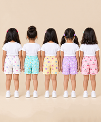 Girls Printed Cotton Shorts | Soft Elastic Waist Casual Shorts | Age 4 to 12 Years (Pack of 5 Pieces)