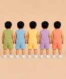 Boy & Girl Babies Poly Cotton Sleeveless Printed Top & Shorts Co-ord Set | 0-6 Months (Pack of 5) - Style 3