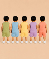 Boy & Girl Babies Poly Cotton Sleeveless Printed Top & Shorts Co-ord Set | 0-6 Months (Pack of 5) - Style 3