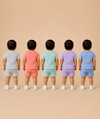Boy & Girl Babies Poly Cotton Half Sleeve Printed Top & Shorts Co-ord Set | 0-6 Months (Pack of 5) - Style 4