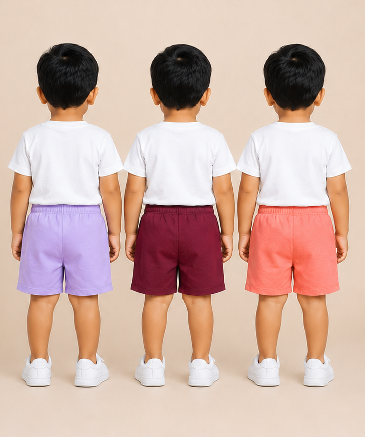 Pure Cotton Plain Shorts for Boys Kid with Elastic Age 3 Months to 4 Years (Pack of 3)