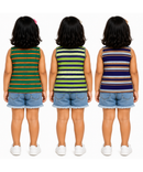 Cotton Stripes Girls Kids Sleeveless Tshirt (Pack of 3)