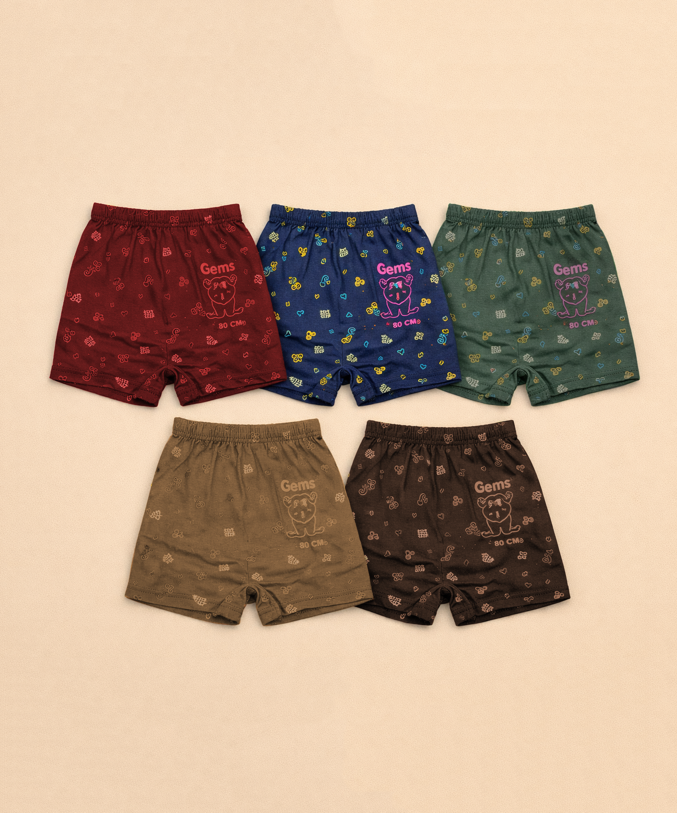 Boy Kids Gems Print Underwear Brief 100% Pure Cotton | (Pack of 5)