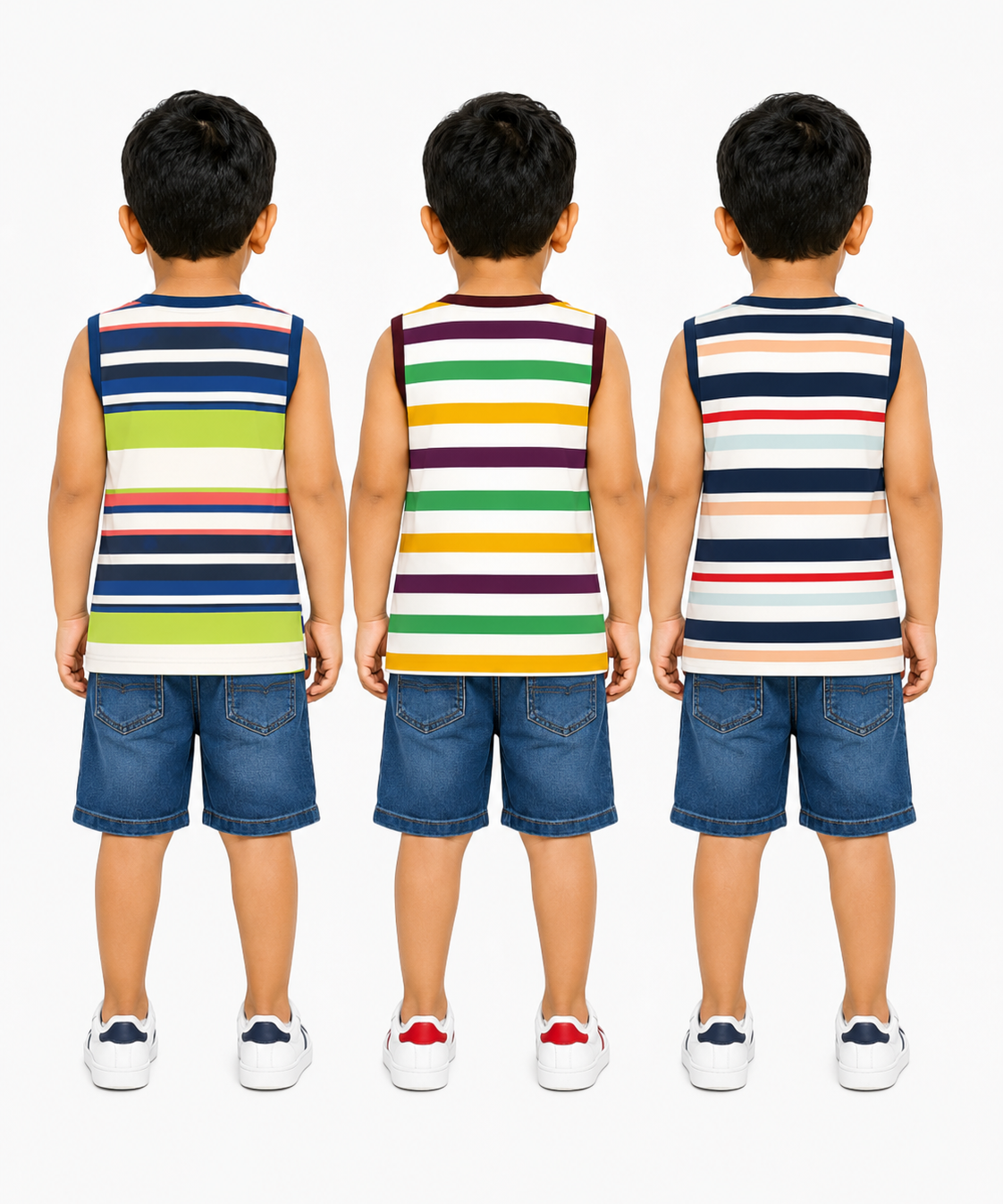 Cotton Stripes Kids Sleeveless Tshirt (Pack of 3)