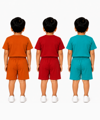 Kids Typography Print T-Shirt & Shorts Co-Ord Set for Boys | Age 6 Months-3 Years | Pack Of 3 Set Combo