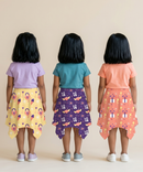 Cotton Fish Midi Floral Printed Skirt | Casual wear for Girl Kids Age 2 To 9 Years (Pack of 3)