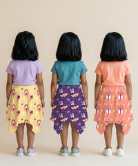 Cotton Fish Midi Floral Printed Skirt | Casual wear for Girl Kids Age 2 To 9 Years (Pack of 3)