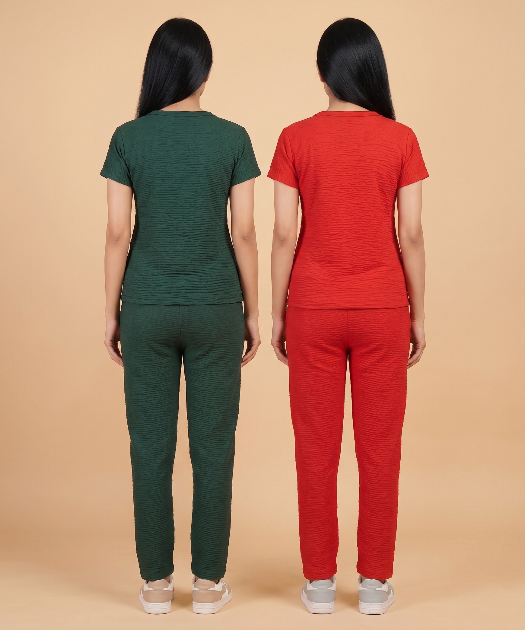 Women Textured Polyester Co-ord Set | Half Sleeve Top & Pants | Pack of 2 Set Combo