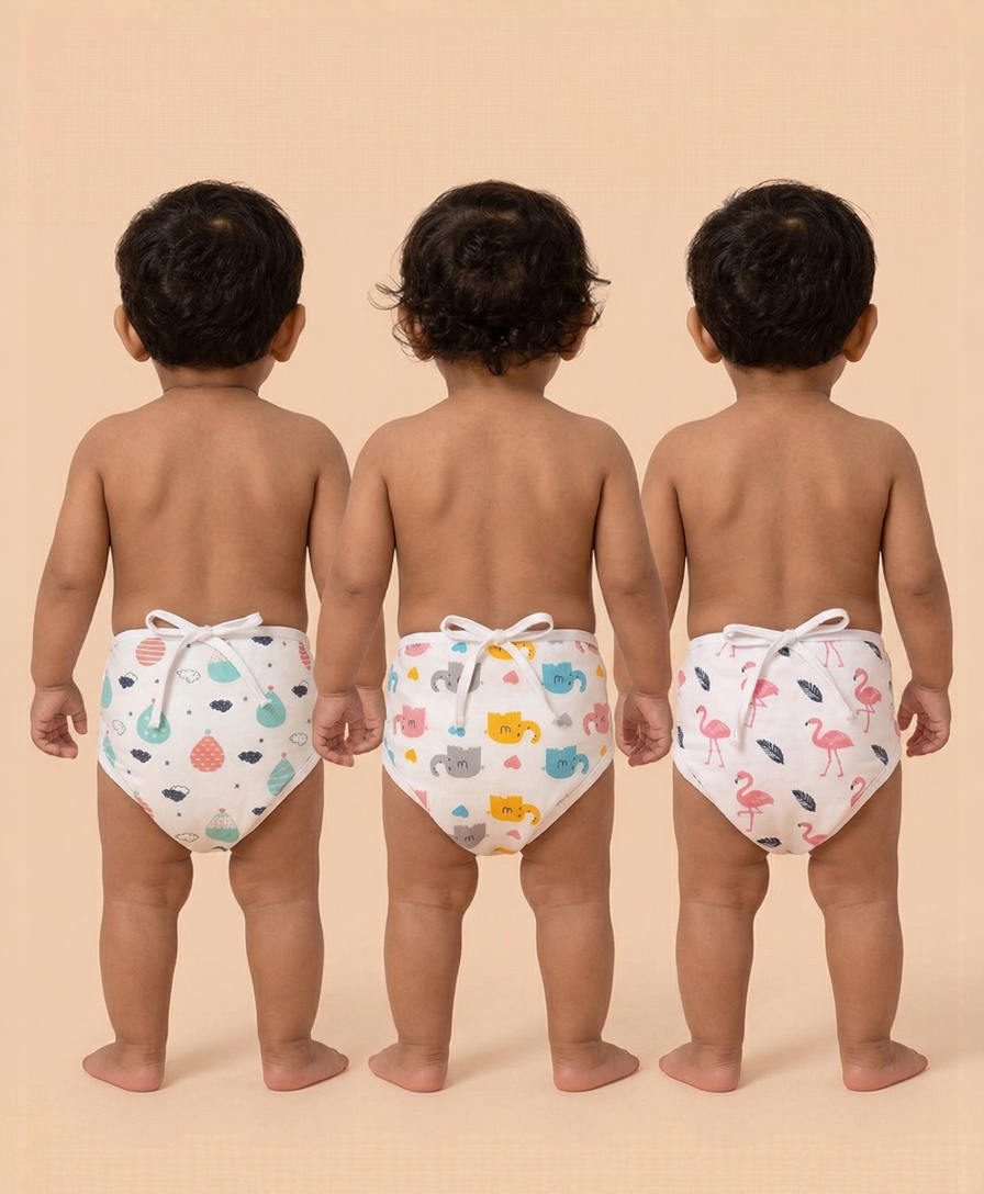 Baby Printed Cotton Nappy/Langot | Soft Muslin Fabric | 0–6 Months (Pack of 3 Pieces)