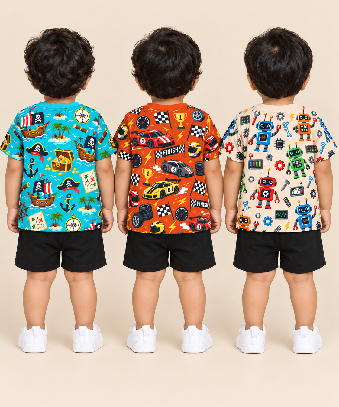 Baby Boys All Over Printed Cotton T-Shirt Multi Colour | Age 0 to 36 Months (Pack of 3 Pieces)