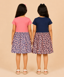 Girls Printed Half Sleeve Cotton Contrast Frock Dress | Floral Knee Length Casual Wear for Kids | Age - 5 to 10 Years | (Pack of 2)
