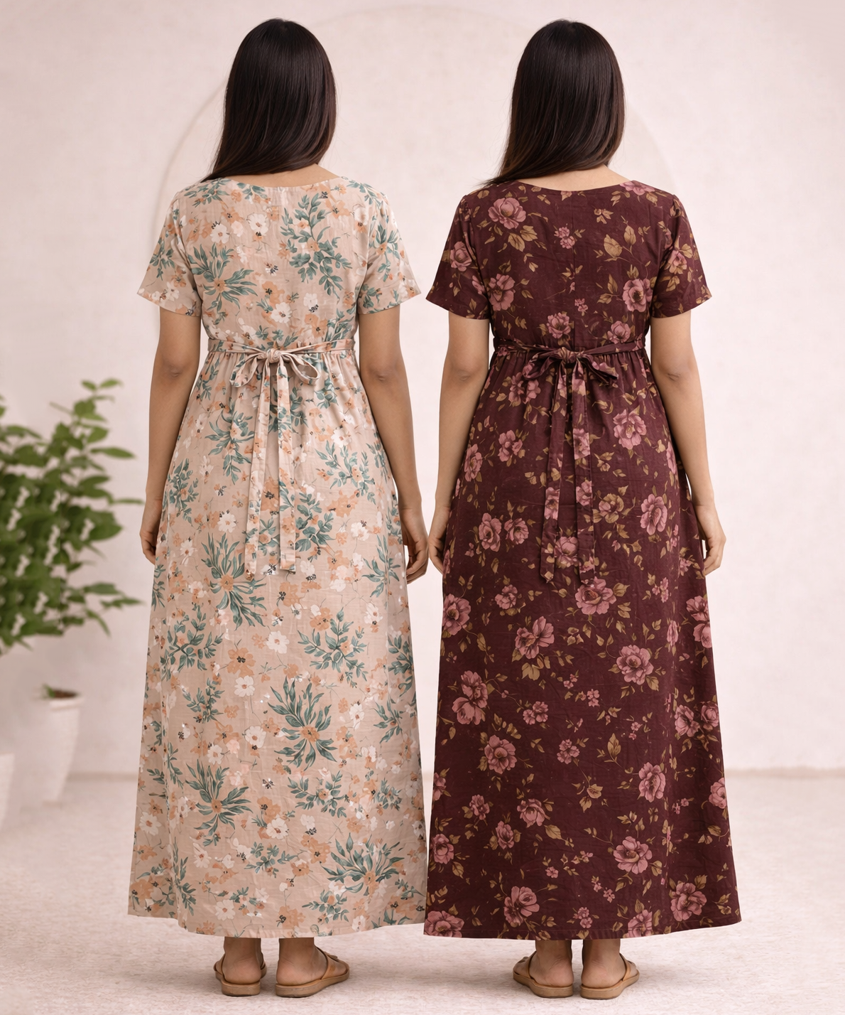Maternity Feeding Maxi Dress | Nursing Friendly Nighty Style (Pack of 2 Pieces)