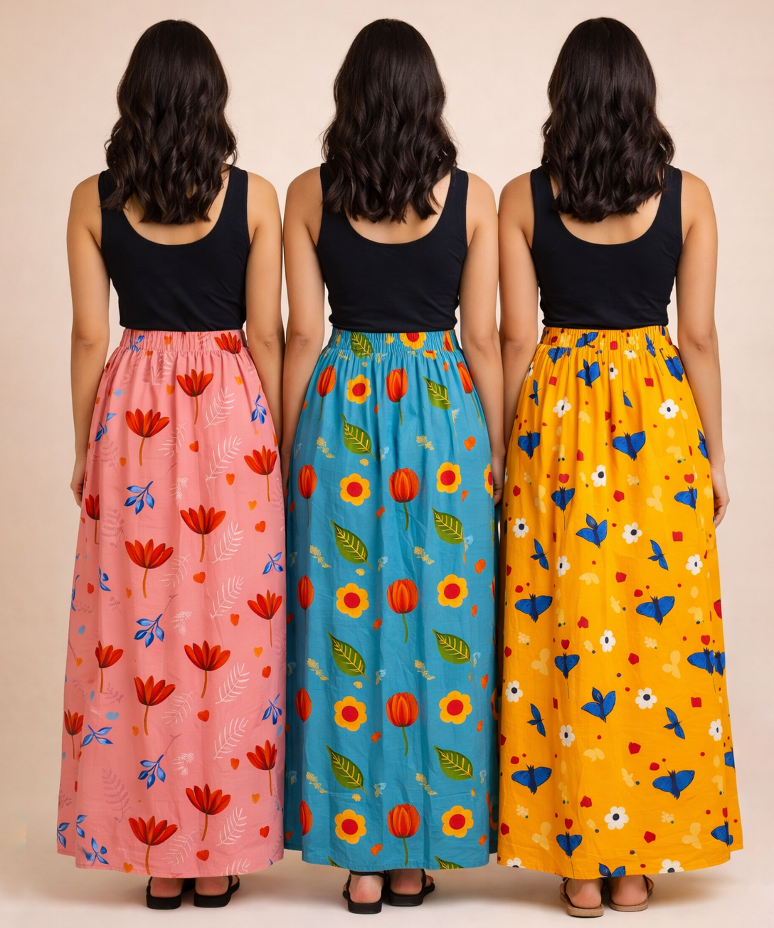 Rayon Floral Printed Skirt for Women Casual & Party Wear | Combo (Pack of 3)