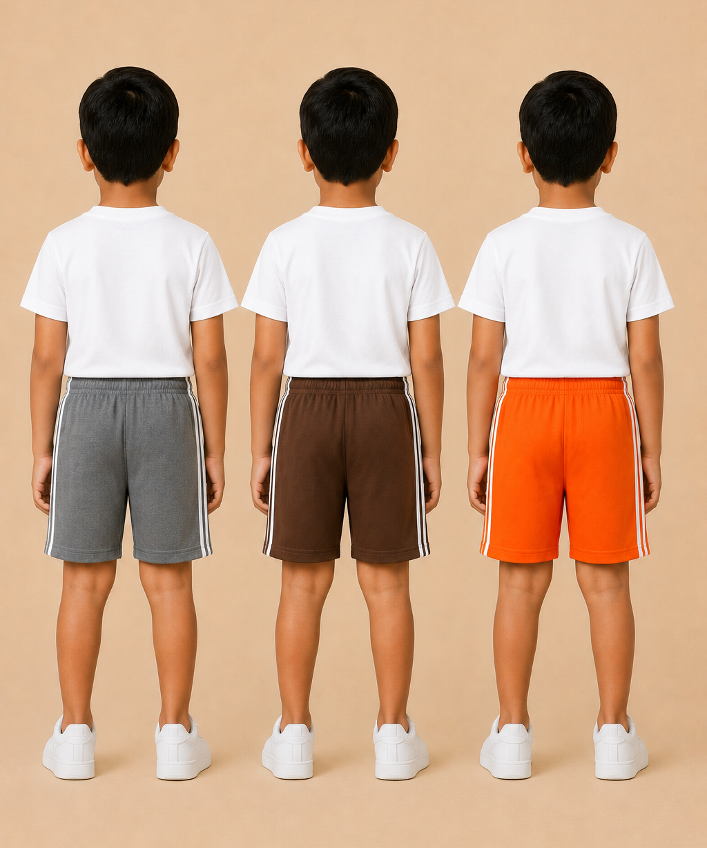Kids Double Side Stripe Sports Shorts | Cotton Casual Shorts for Boys | Age 6-9 Years | Pack Of 3 Pieces Combo