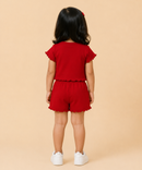 Girls Solid Red Cotton Co-Ord Set for Kids | Age 1 to 10 Years | Bow Design Crop Top & Shorts Combo Set