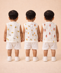 Baby Boys Sleeveless Muslin Cotton Printed Jebla Vest | 3–6 Months (Pack of 3)