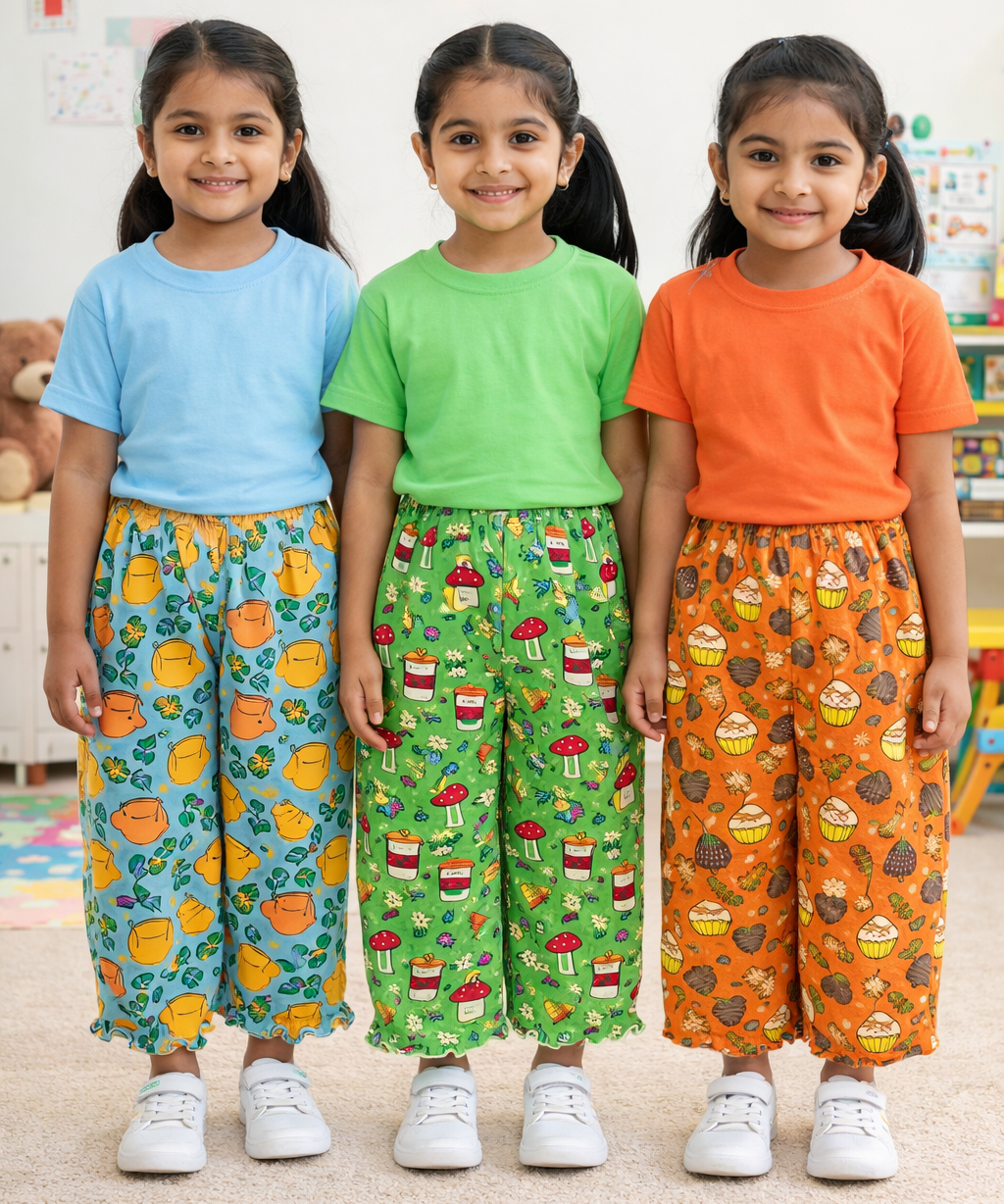 Pure Cotton Pajama Pant for Casual wear for Girl Kids Age 0 To 6 Years (Pack of 3)