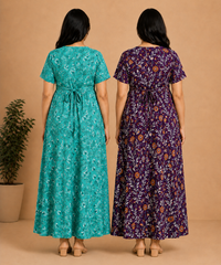 Maternity Feeding Maxi Dress | Nursing Friendly Nighty Style (Pack of 2 Pieces)