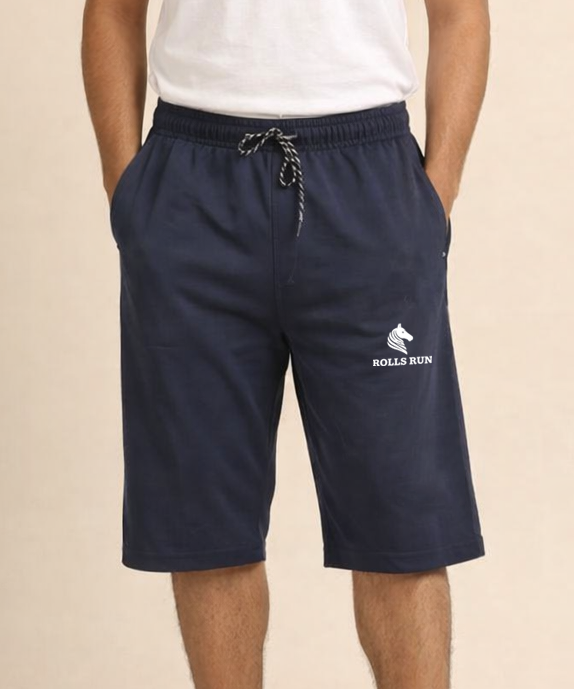 Men's Cotton Fabric 3/4 Shorts for Regular Wear | Navy Color | Sizes M, L, XL, 2XL | Rolls Run