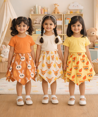 Cotton Fish Midi Floral Printed Skirt | Casual wear for Girl Kids Age 2 To 9 Years (Pack of 3)