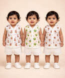 Baby Girls Sleeveless Muslin Cotton Printed Jebla Vest | 3–12 Months (Pack of 3)