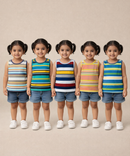 Cotton Stripes Kids Girls Sleeveless T-shirt (Pack of 5)