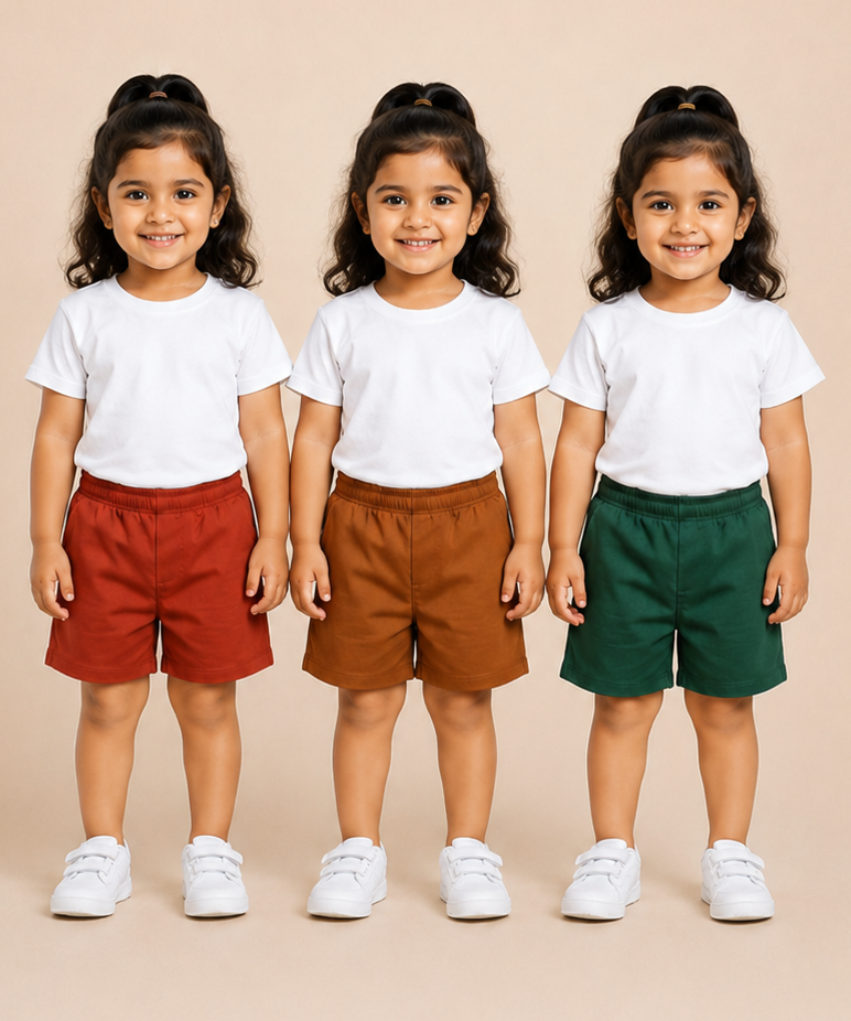 Pure Cotton Plain Shorts for Girls Kid with Elastic Age 3 Months to 4 Years (Pack of 3)