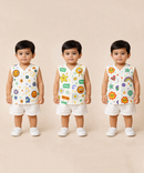 Baby Boys Sleeveless Muslin Cotton Printed Jebla Vest | 3–6 Months (Pack of 3)