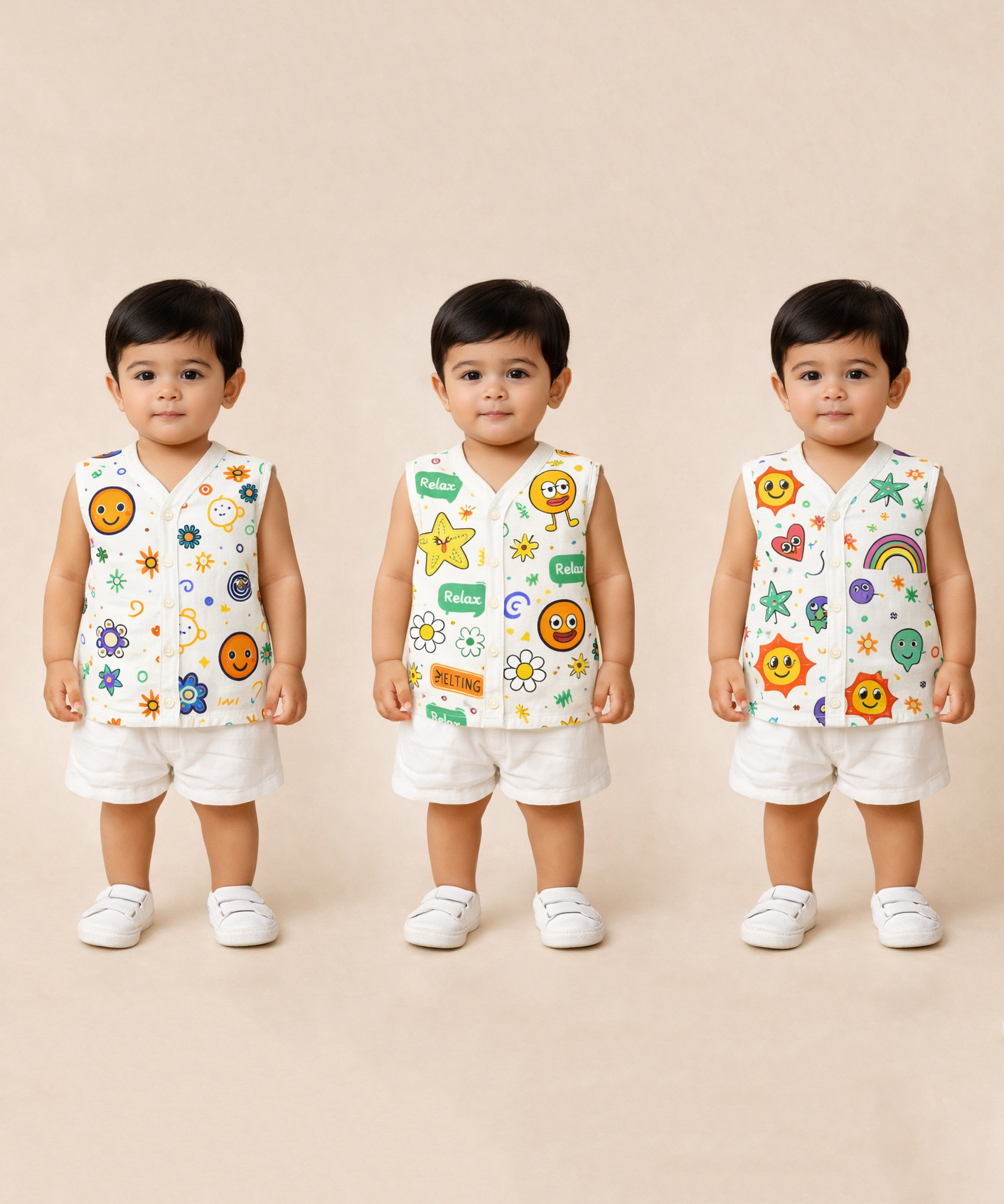 Baby Boys Sleeveless Muslin Cotton Printed Vest | 3–6 Months (Pack of 3)