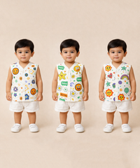 Baby Boys Sleeveless Muslin Cotton Printed Jebla Vest | 3–6 Months (Pack of 3)