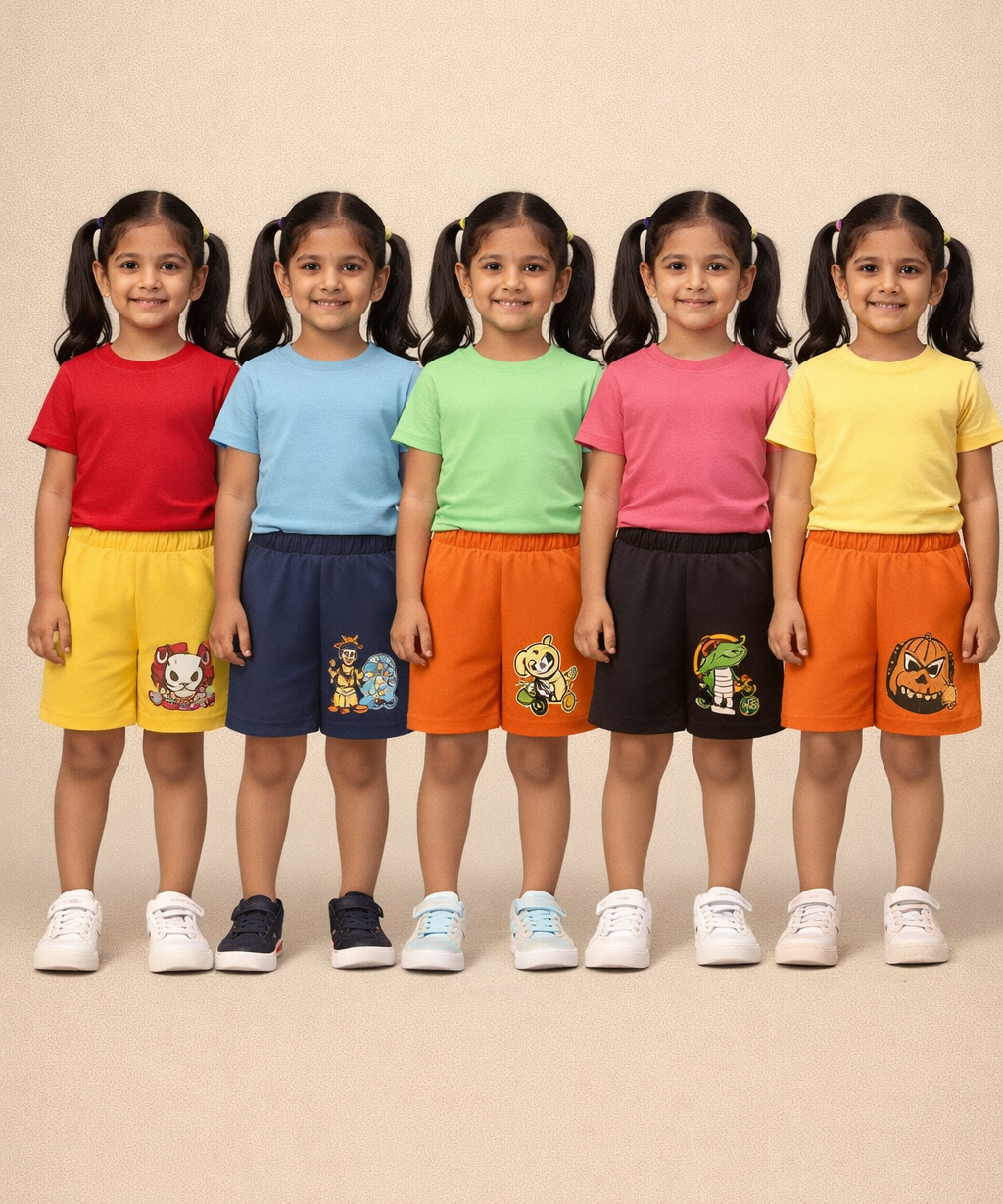 Girl Kid Cotton Printed Shorts | Random Cartoon Printed | Age 1 to 6 Years (Pack of 5 Pieces)
