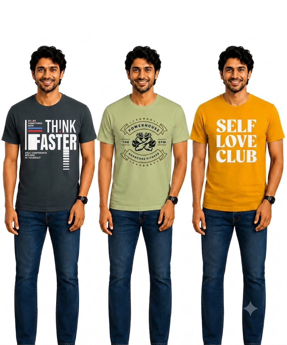 Men's Half Sleeve Printed Round Neck T-Shirt Combo (Pack of 3)